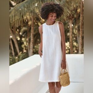 NWT Garnet Hill Linen Women’s Fringe-Hem A-Line Dress in Sea Salt - Size 12